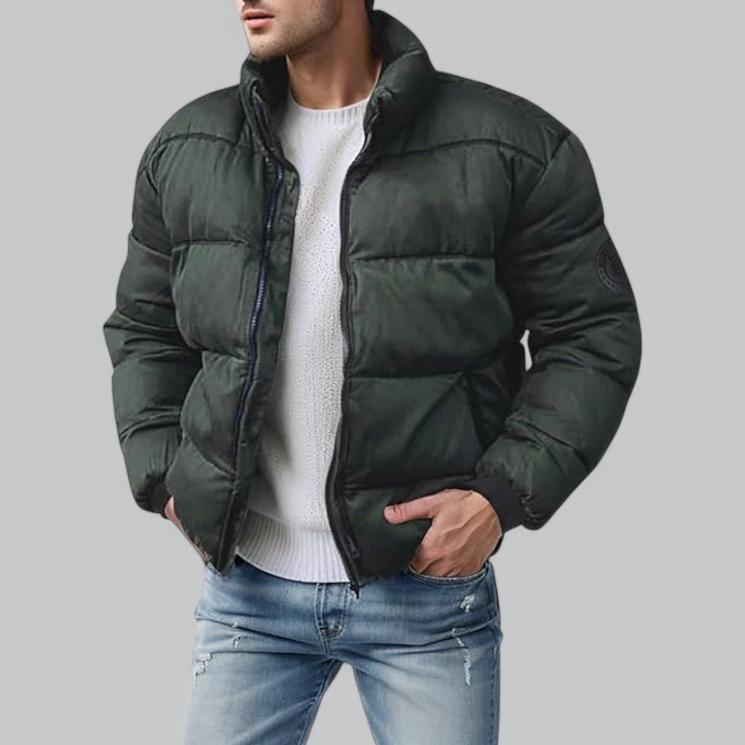 Zairyx Minimalist Men's Puffer Jacket – Lightweight Down Jacket with Stand-Up Collar and Zip