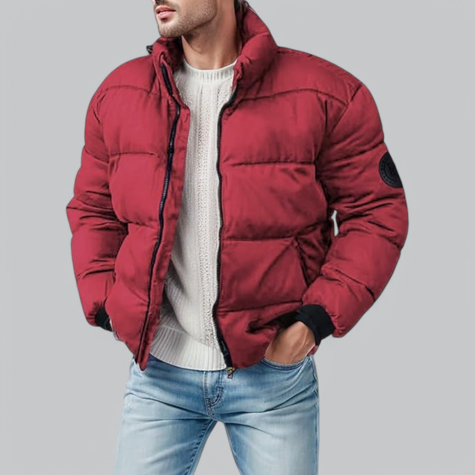 Zairyx Minimalist Men's Puffer Jacket – Lightweight Down Jacket with Stand-Up Collar and Zip