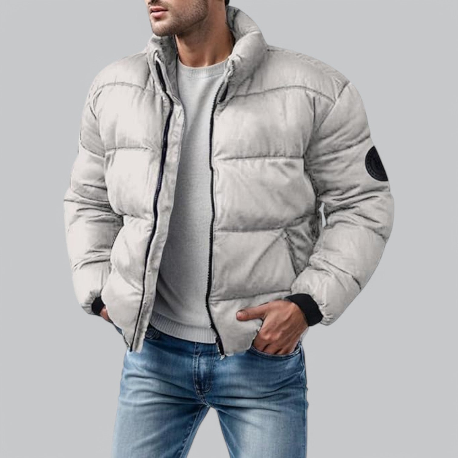 Zairyx Minimalist Men's Puffer Jacket – Lightweight Down Jacket with Stand-Up Collar and Zip