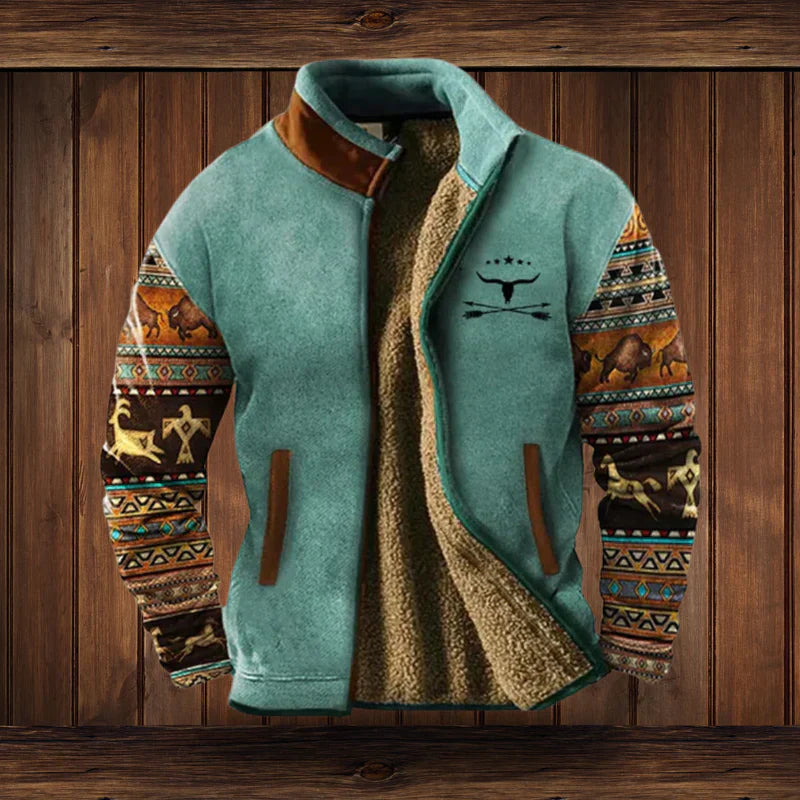 Noah Warm Jacket Western Style – Fleece Lining & Ethnic Patterns for Winter Comfort