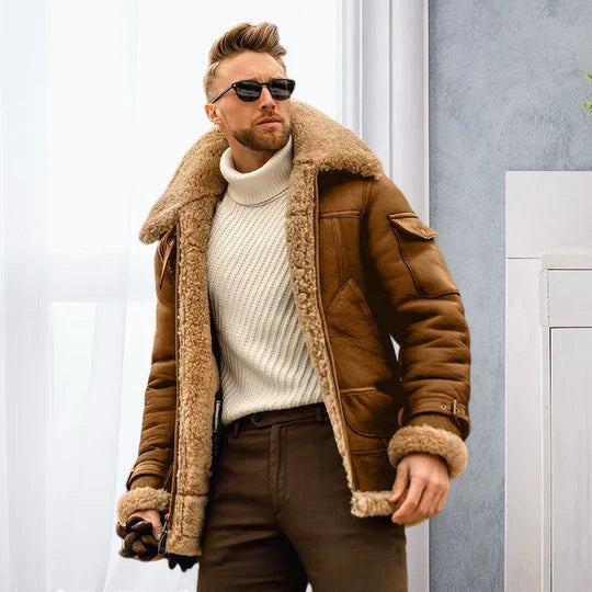 Raymond Men's Jacket – Durable Leather with Soft Fur Lining & Elegant Style