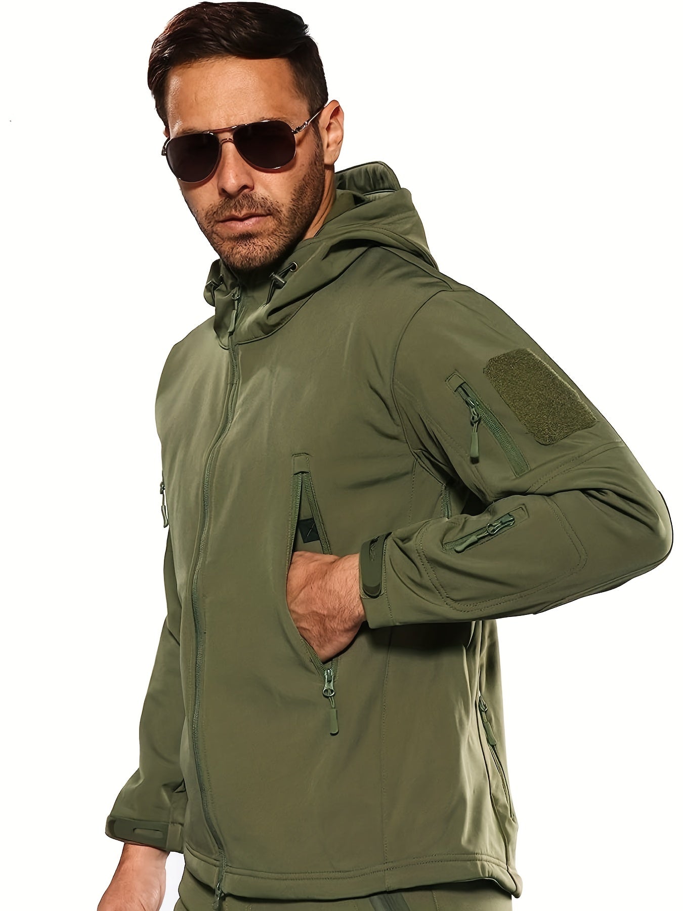 Zoren Men's Tactical Softshell Jacket – Waterproof Windbreaker with Adjustable Hood
