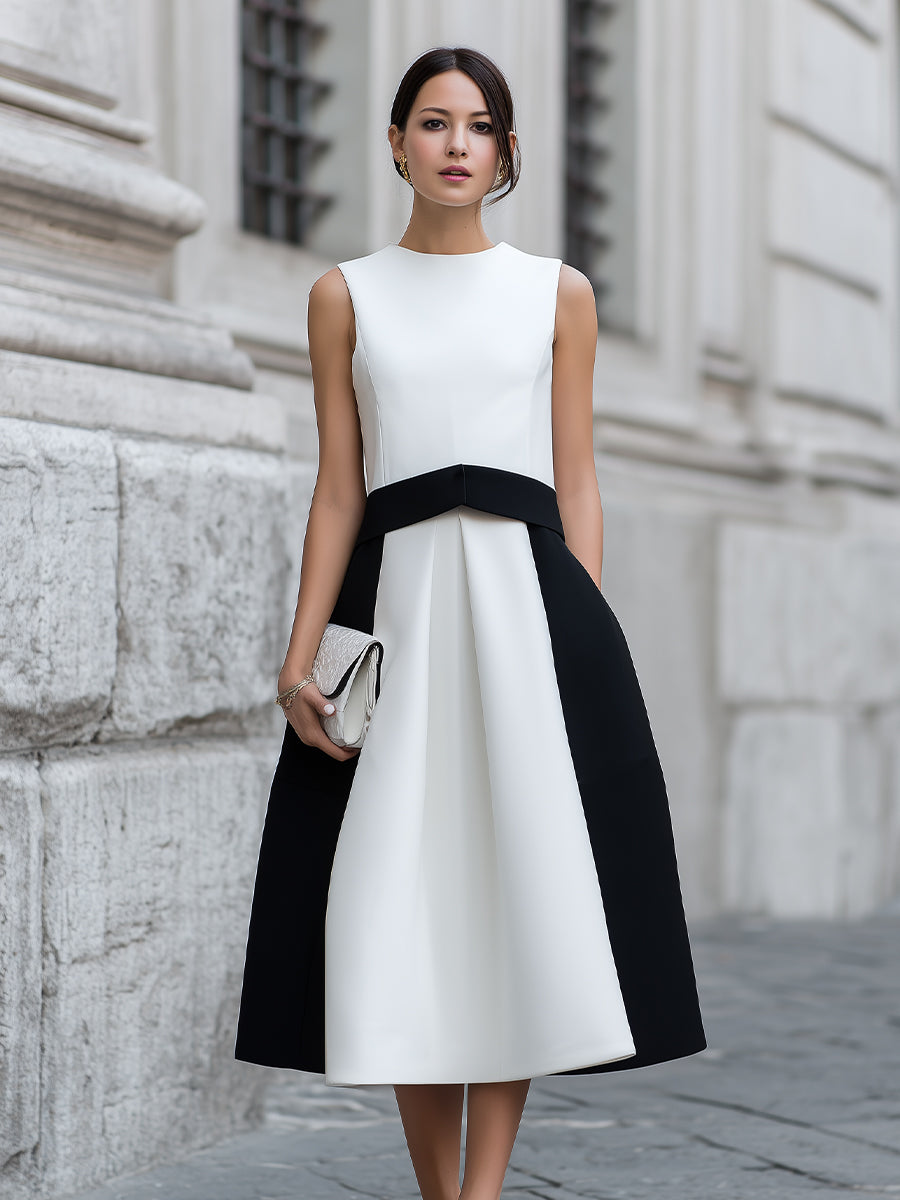 Sleeveless Contrast Panel Midi Set