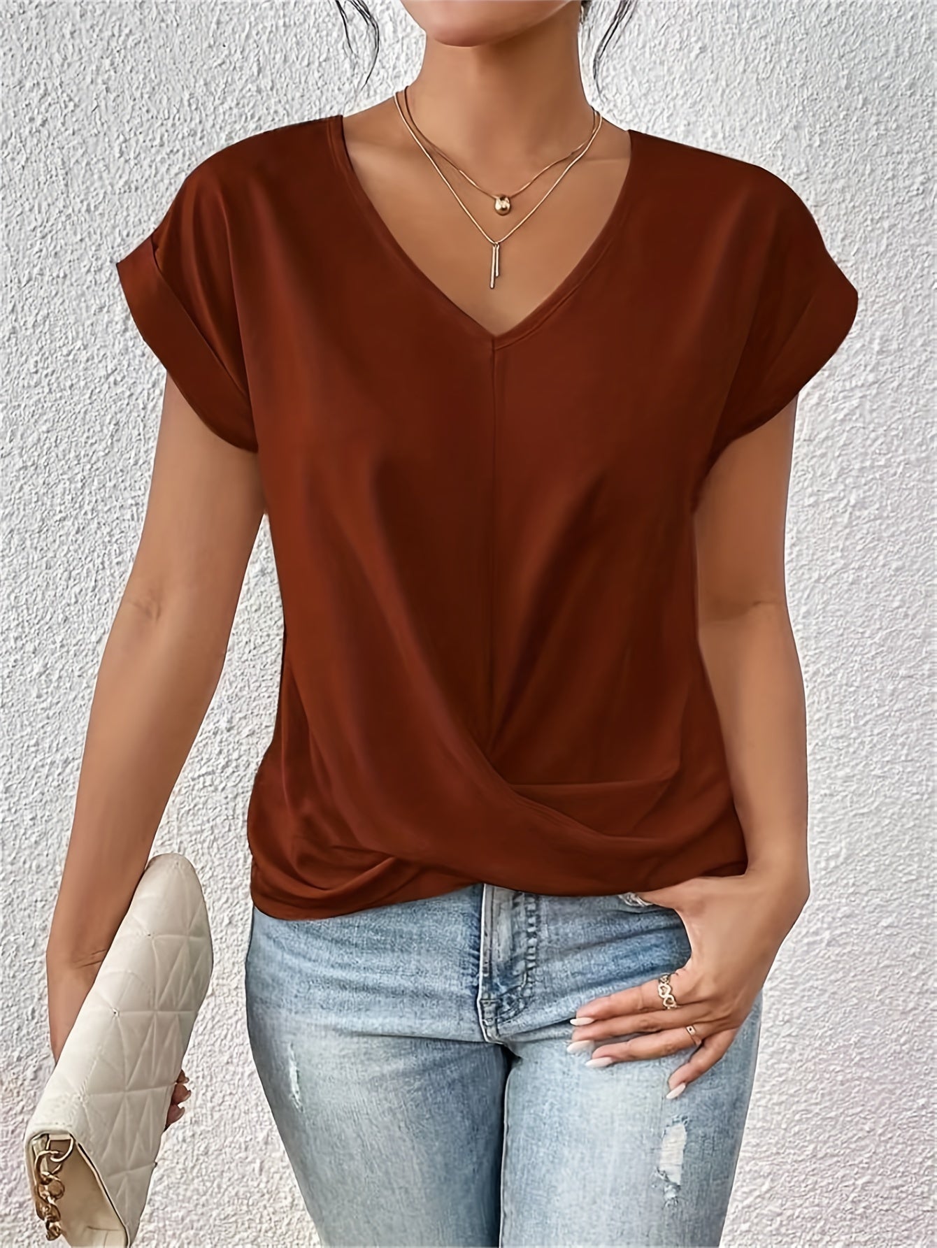 Yasmine Top Woman – V-neck with Knot Detail, Elegant Draped & Comfortable Fit