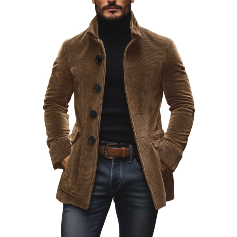 Emerson Men's Corduroy Velvet Coat – Slim Fit with Stand-up Collar & Elegant Side Pockets