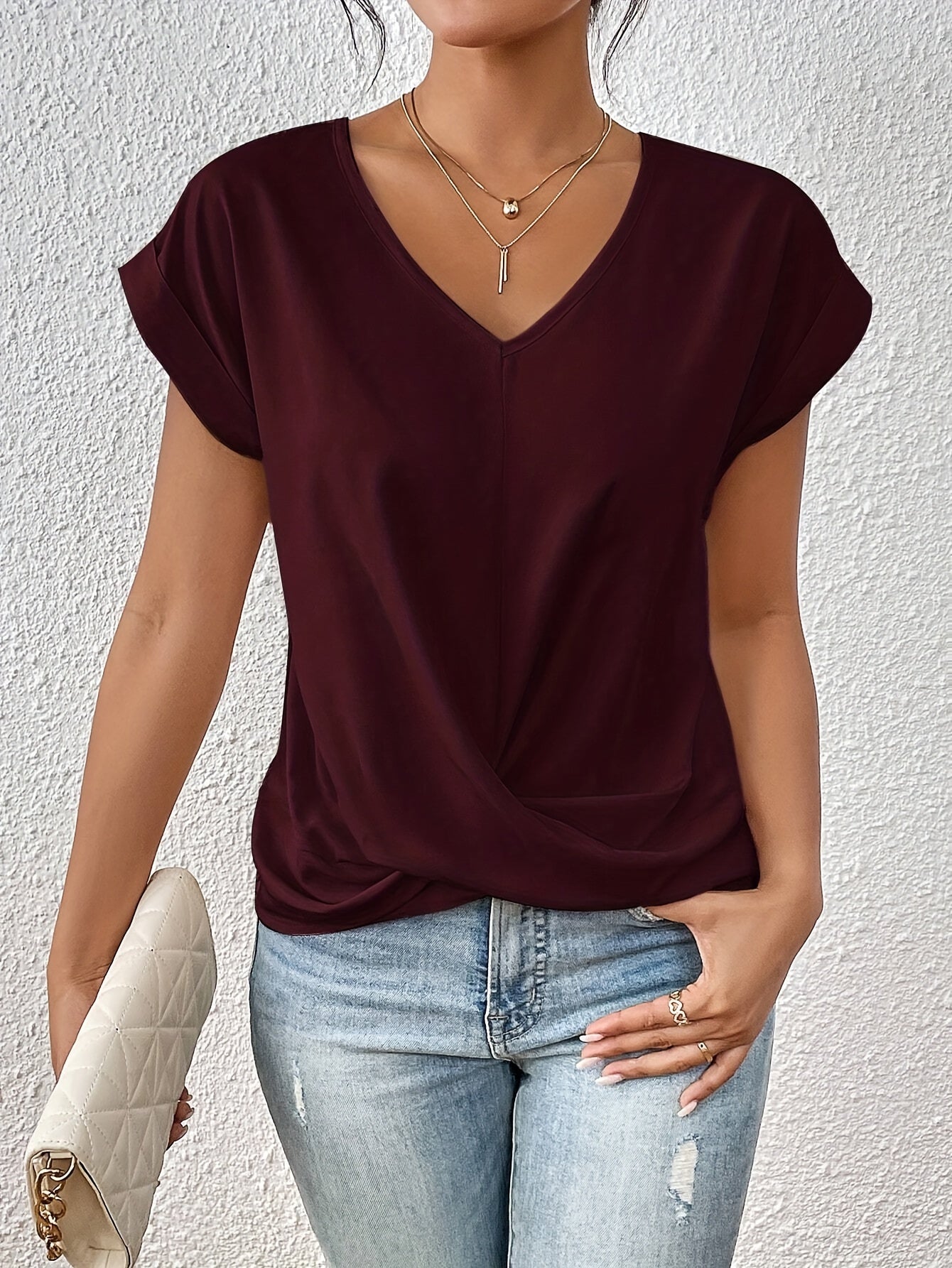 Yasmine Top Woman – V-neck with Knot Detail, Elegant Draped & Comfortable Fit