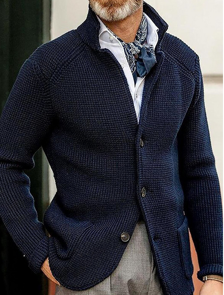 Edward Blazer Homme Vintage – Elegant Stand-up Collar, Long Sleeves & Timeless Style