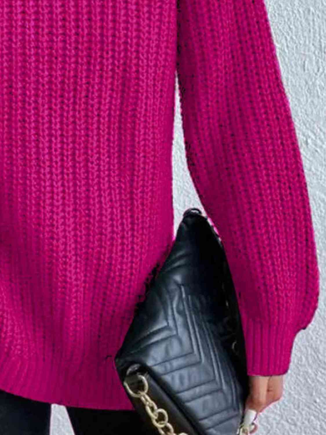Angela Pull Woman – Ribbed Turtleneck Sweater with Chic Side Slit for Elegant Autumn/Winter