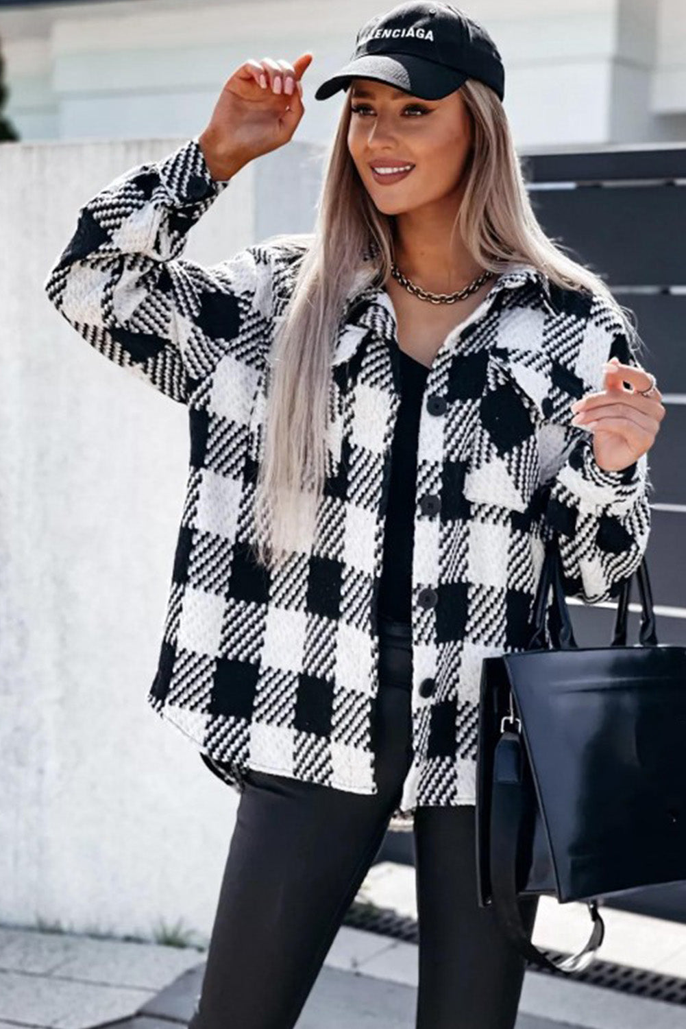 Eloise Women's Plaid Overshirt – Oversize Cut with Textured Fabric & Classic Pattern
