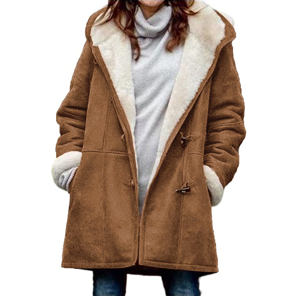 Kiara Women's Suede Coat – Elegant Warm and Comfortable Hooded Coat for Winter
