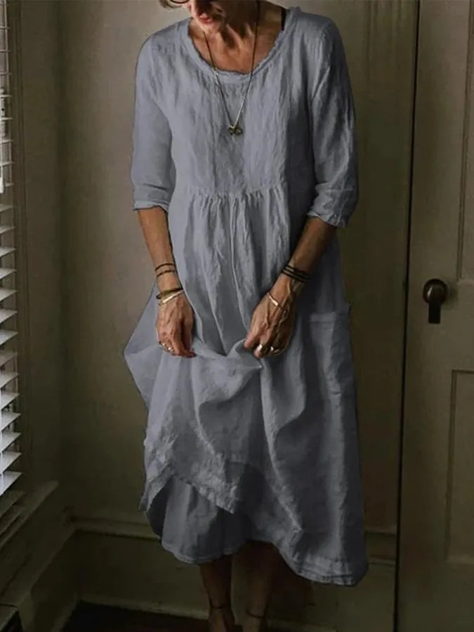 Loose Fit Linen Midi Dress for Women