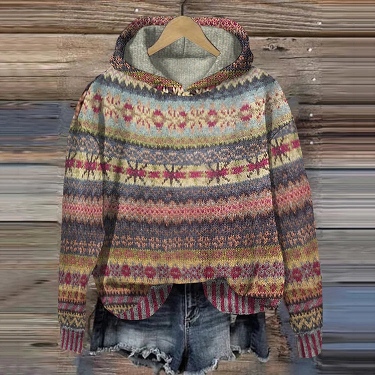 Women's Hoodie Sweatshirt – Retro Style with Elegant & Comfortable Ethnic Print
