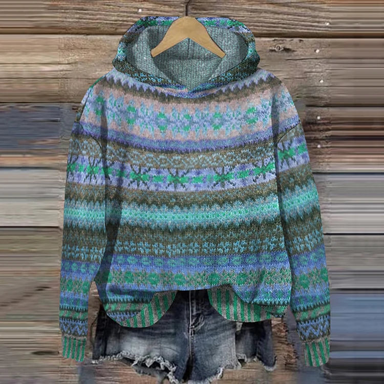 Women's Hoodie Sweatshirt – Retro Style with Elegant & Comfortable Ethnic Print