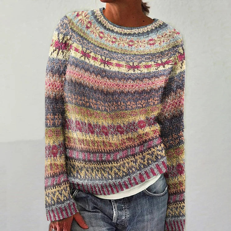 Hanna Women's Sweater – Casual Vintage Sweater with Ethnic Print & Elegant Retro Style