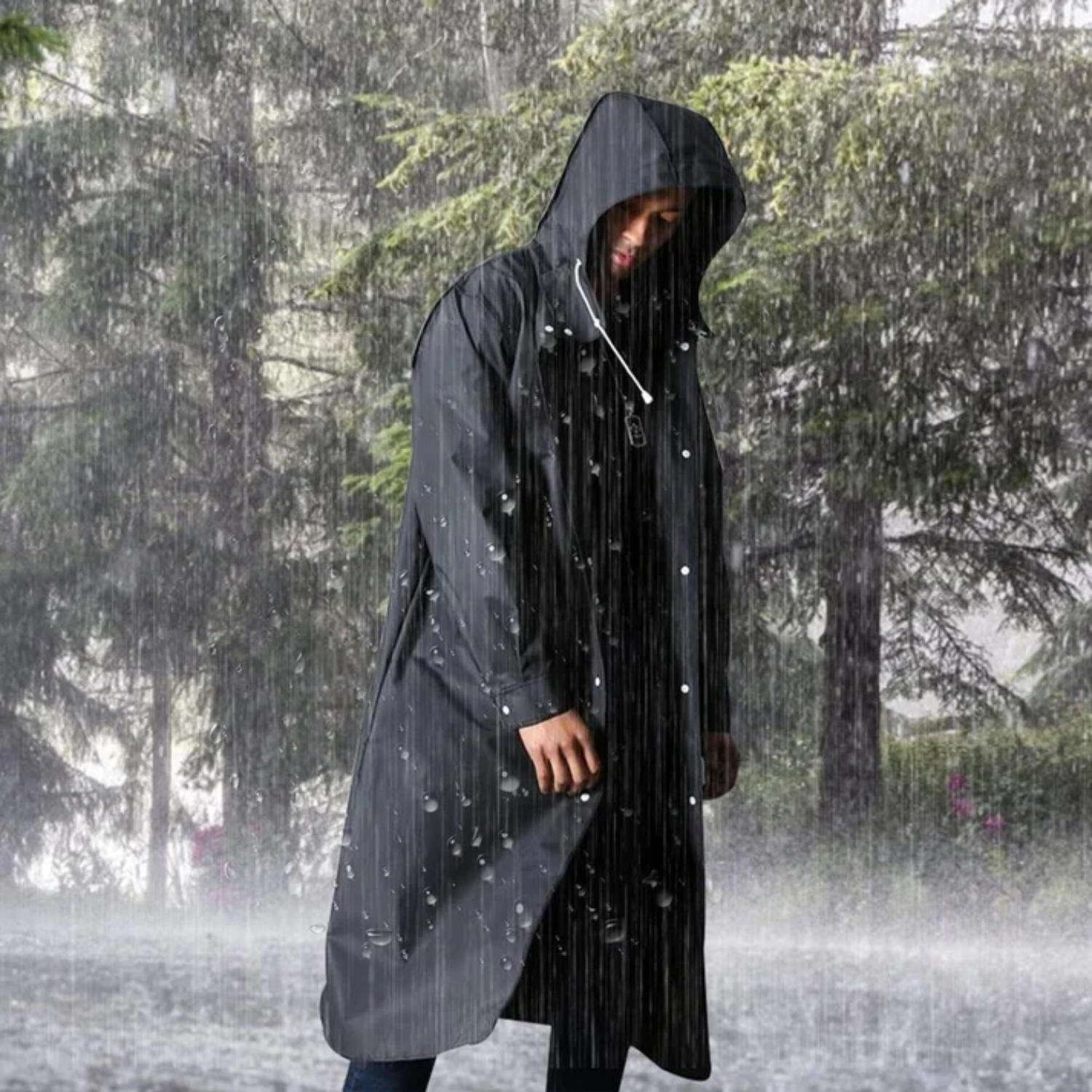 Adrien Men's Raincoat – Long Breathable Waterproof Coat with Adjustable Hood