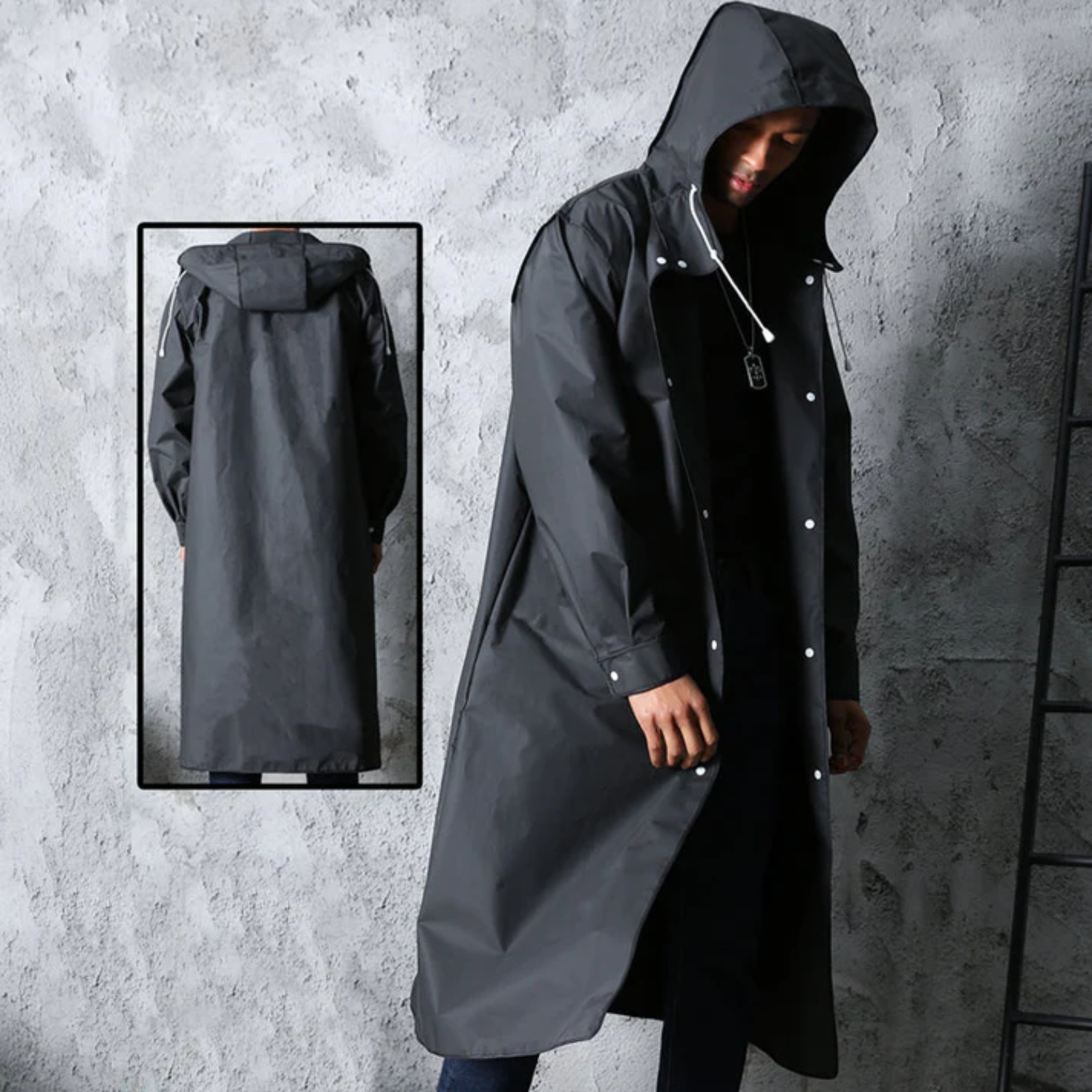 Adrien Men's Raincoat – Long Breathable Waterproof Coat with Adjustable Hood
