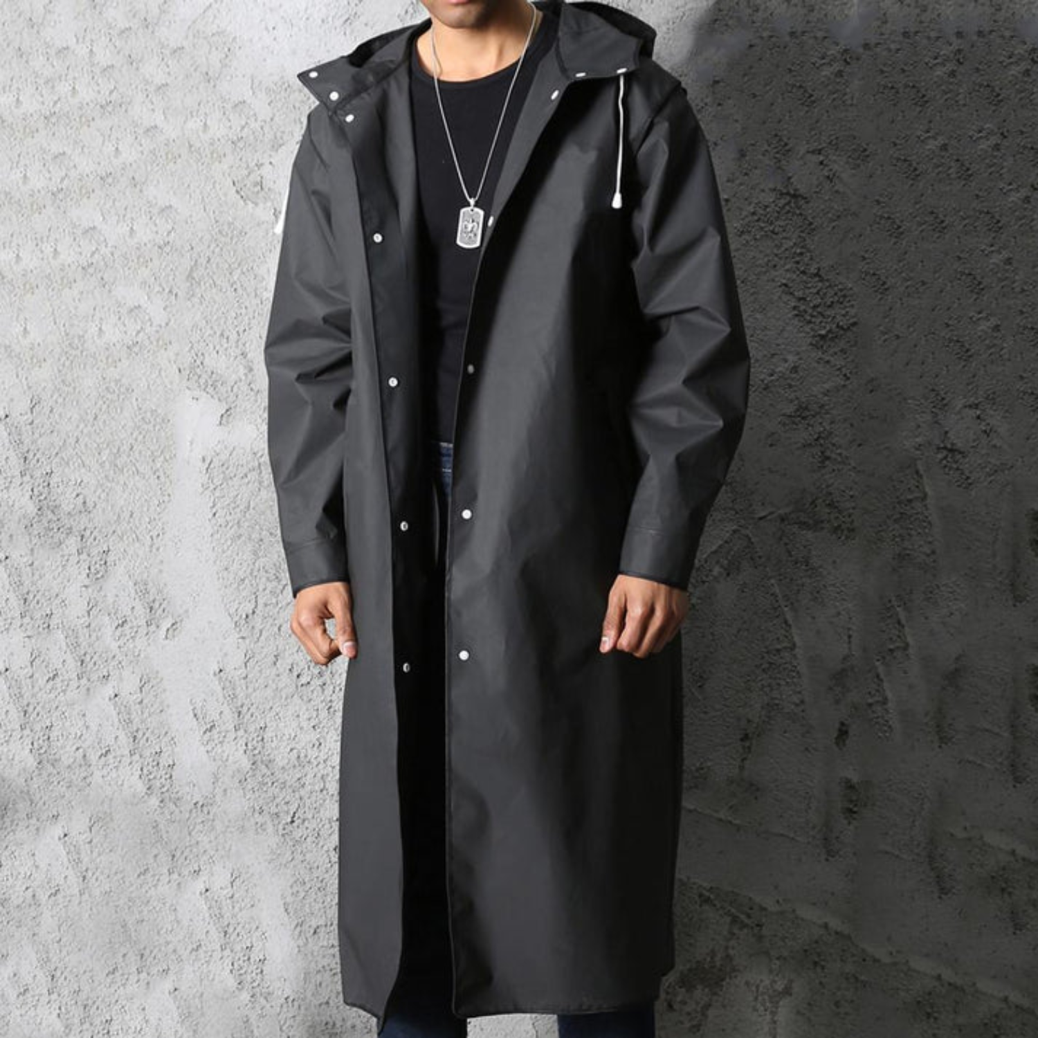 Adrien Men's Raincoat – Long Breathable Waterproof Coat with Adjustable Hood