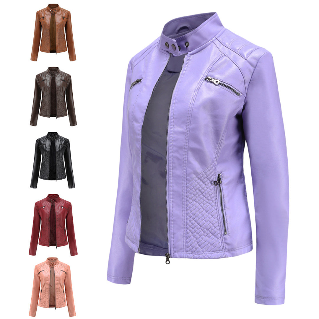 Andrijana Veste Femme – Elegant Soft Leather Jacket with Asymmetric Closure