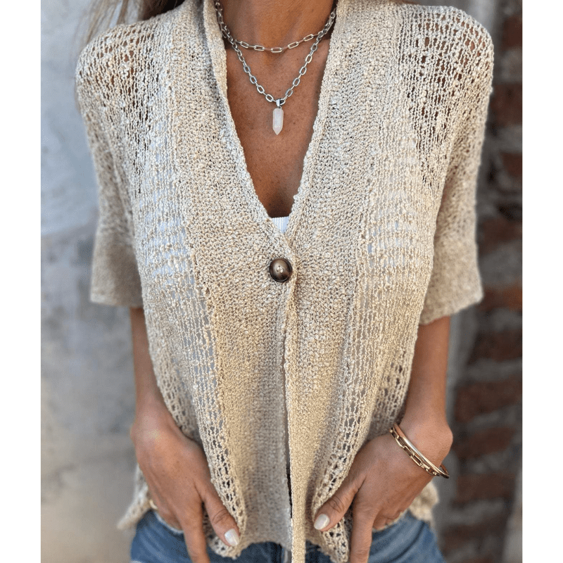 Short Sleeve Open Knit Dress – Lightweight Feel & All-Day Comfort