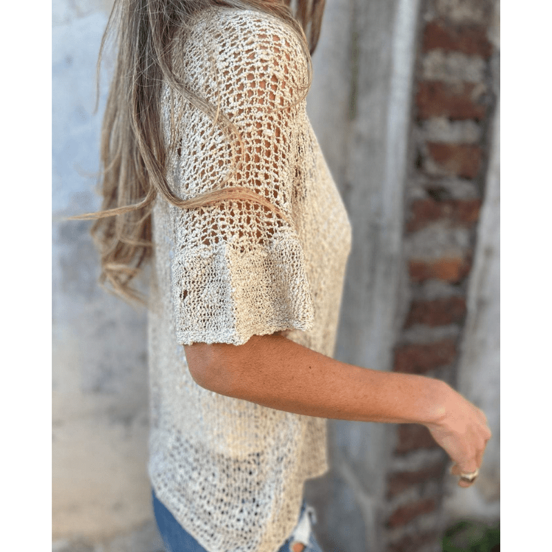 Short Sleeve Open Knit Dress – Lightweight Feel & All-Day Comfort