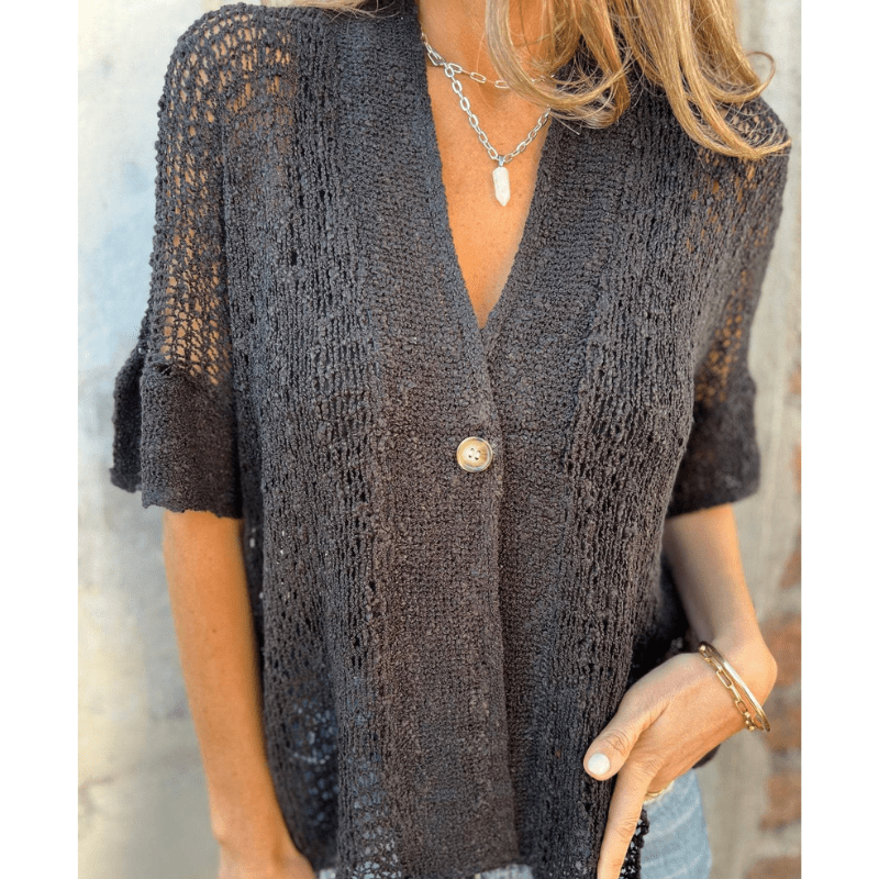 Short Sleeve Open Knit Dress – Lightweight Feel & All-Day Comfort