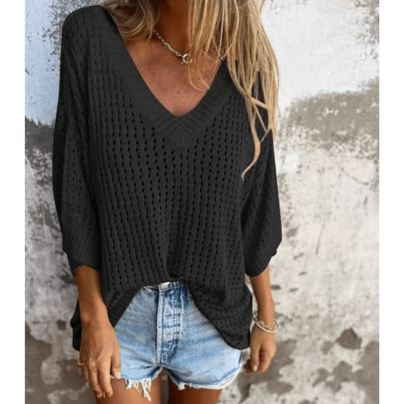 Aria Light Top with Openwork Patterns Woman – Fluid Cut, 3/4 Sleeves and Breathable Design by Looksy