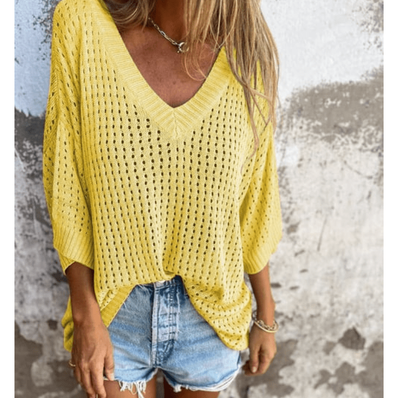 Aria Light Top with Openwork Patterns Woman – Fluid Cut, 3/4 Sleeves and Breathable Design by Looksy