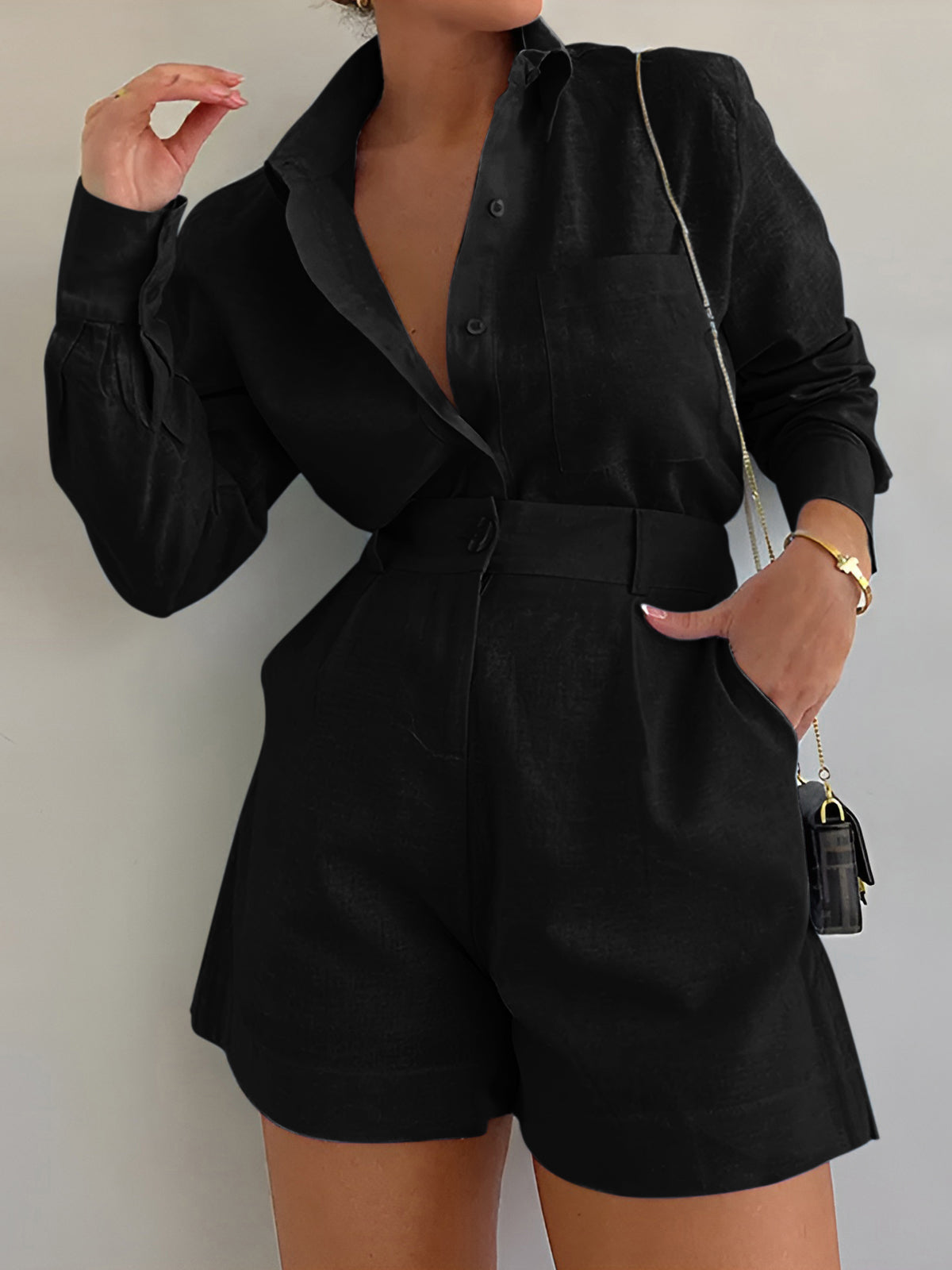 Long Sleeve Loose Shorts Set