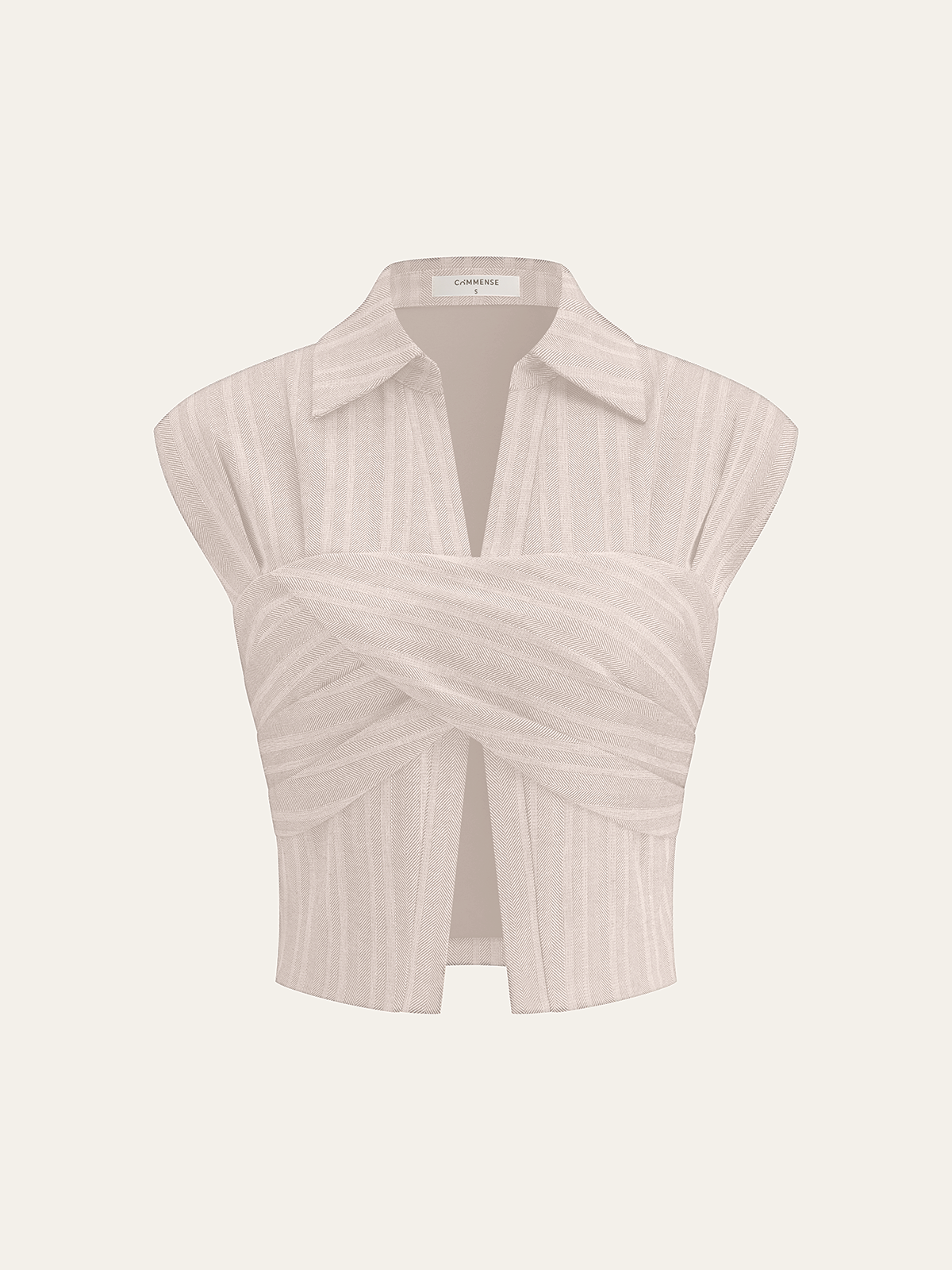 Linen Blend Cropped Blouse with Cross Wrap Detail