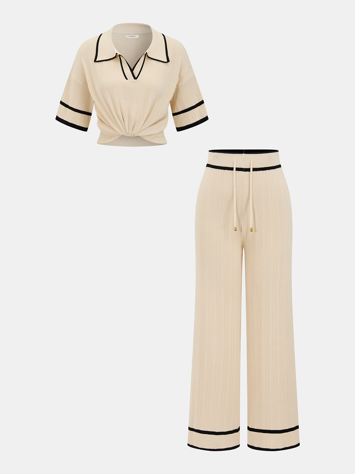 Contrast Trim Polo Top & Drawstring Pant Set