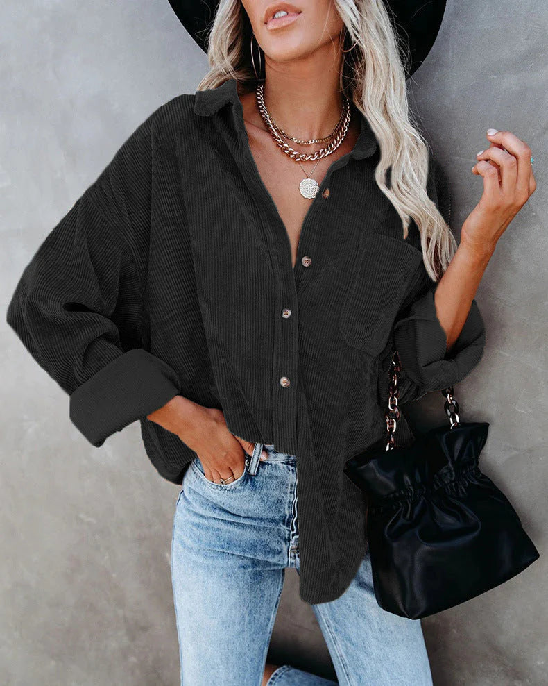Ainsley Chemise Femme – Casual Vintage Shirt in Soft Corduroy with Chest Pocket