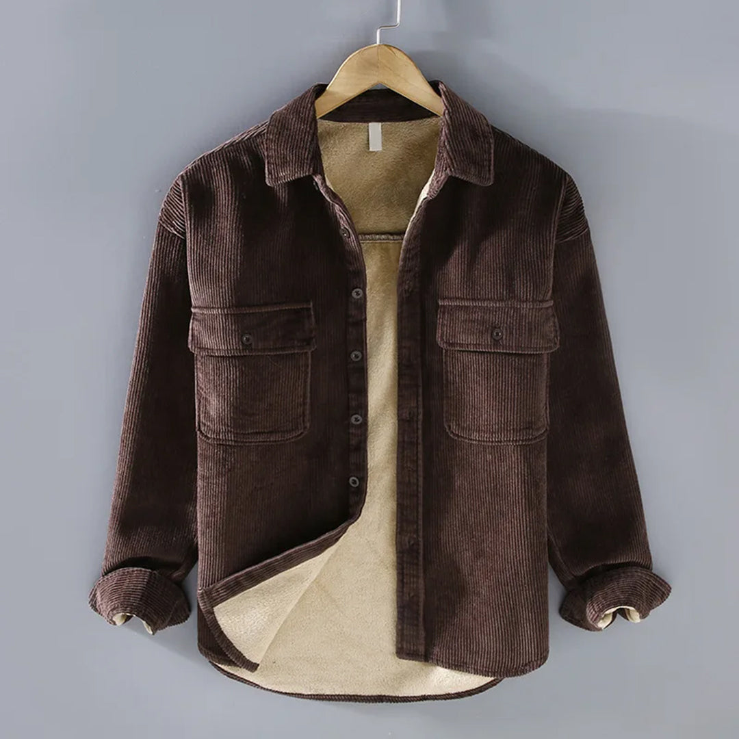 Ruben Men's Overshirt – Corduroy Lined with Fleece, Buttons & Straight Cut