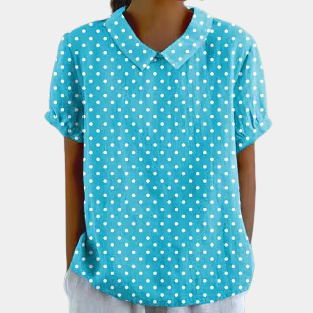 Bruna Blouse Femme – Casual Top with Short Sleeves with Pastoral Floral Print & Round Neck