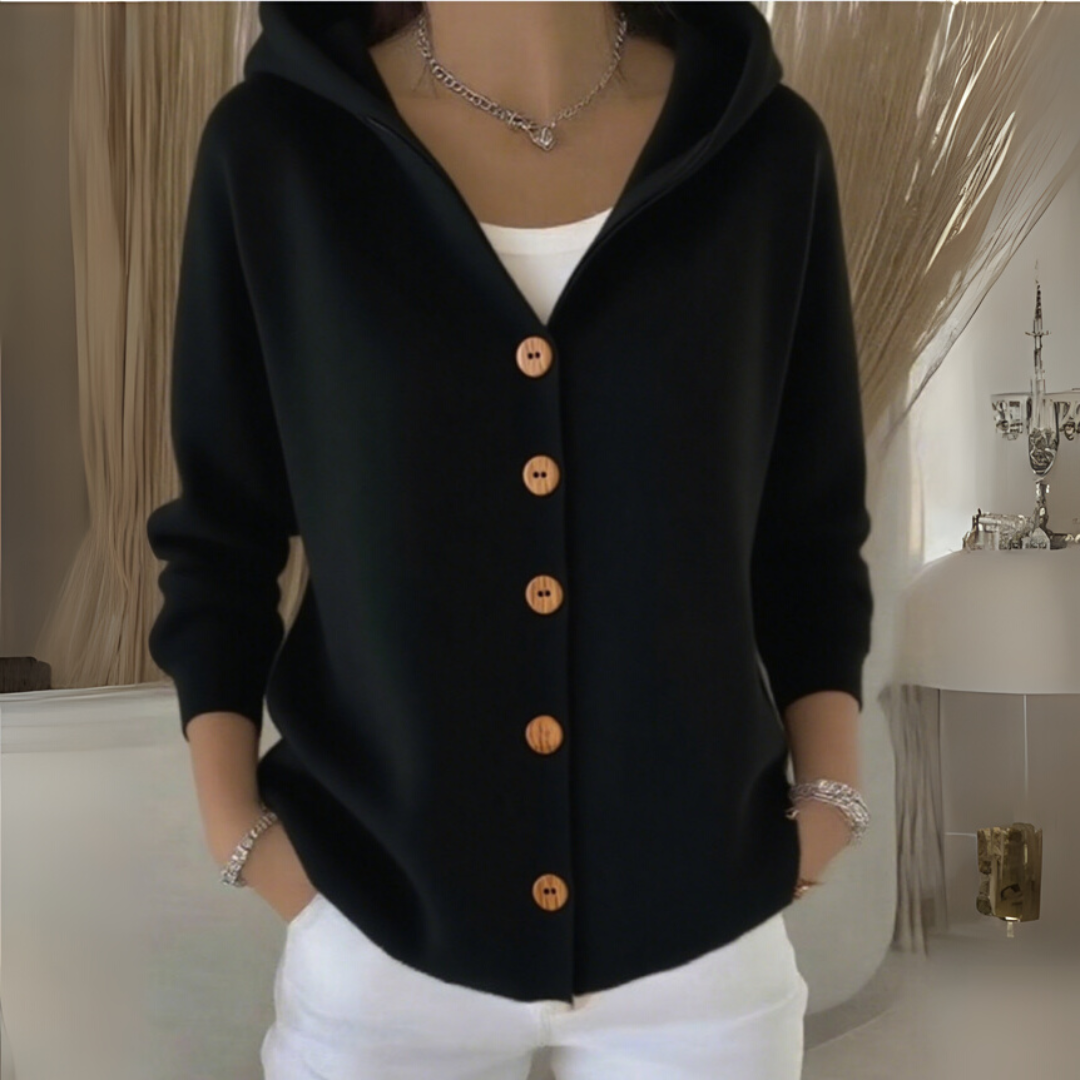 Cataleya Cardigan Woman Hoodie – Soft Knit Cashmere Effect & Elegant Straight Cut