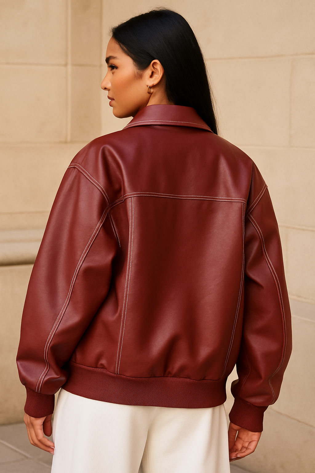 Zara Women's Red Oversize Leather Jacket – Modern Elegant & Comfortable Blouson