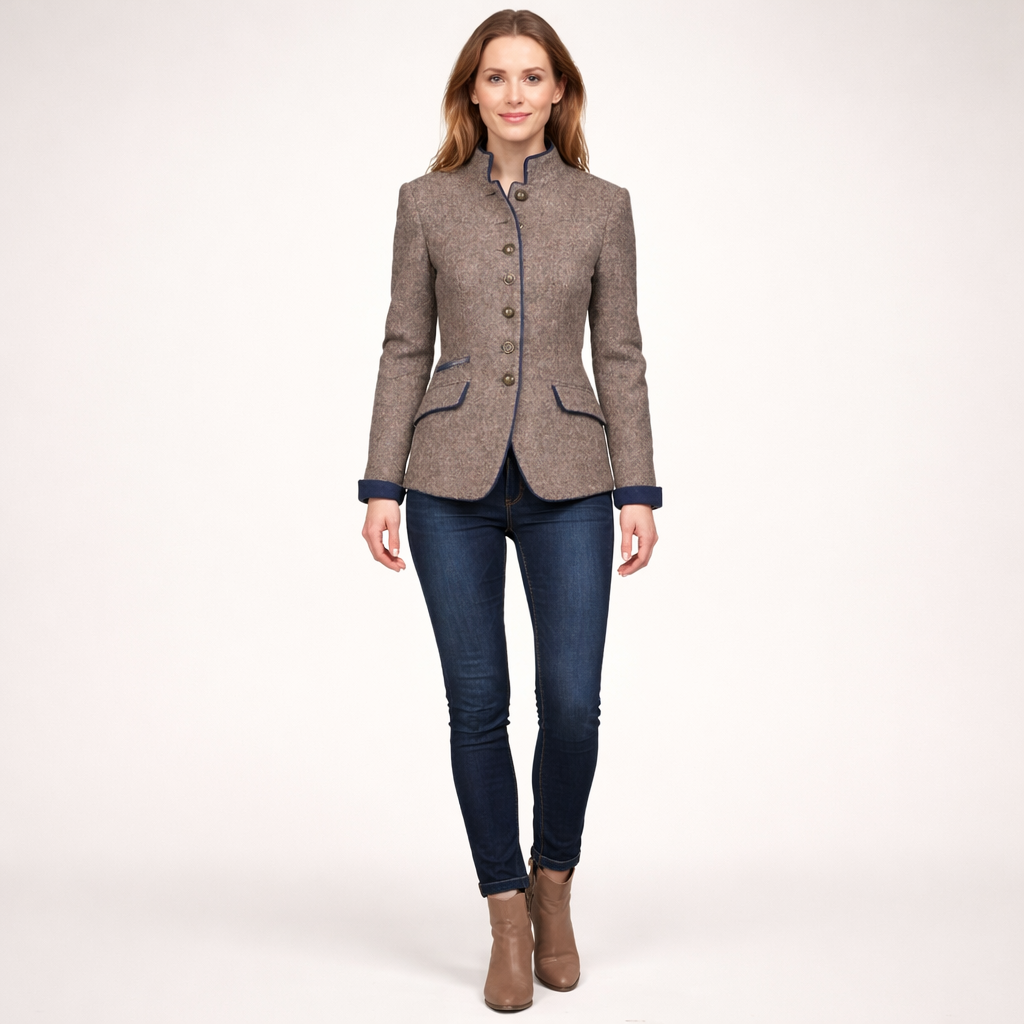 Women’s Tailored Short Blazer with Stand Collar – Smart Casual Layer