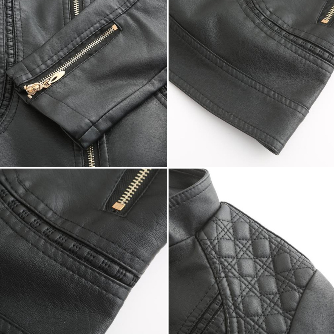 Janiyah Women's Leather Jacket – Chic Stand Collar, Zippers & Elegant Modern Style