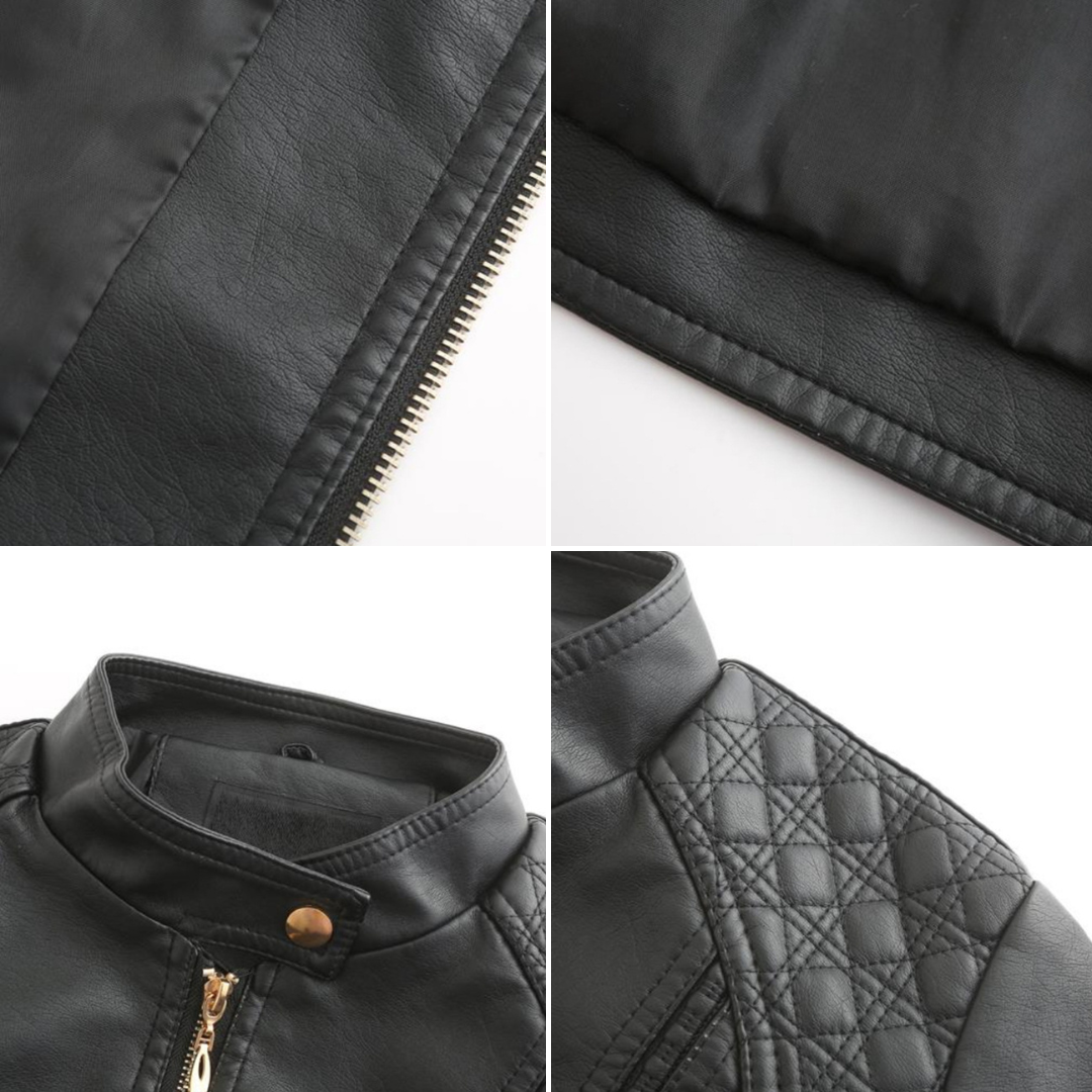Janiyah Women's Leather Jacket – Chic Stand Collar, Zippers & Elegant Modern Style
