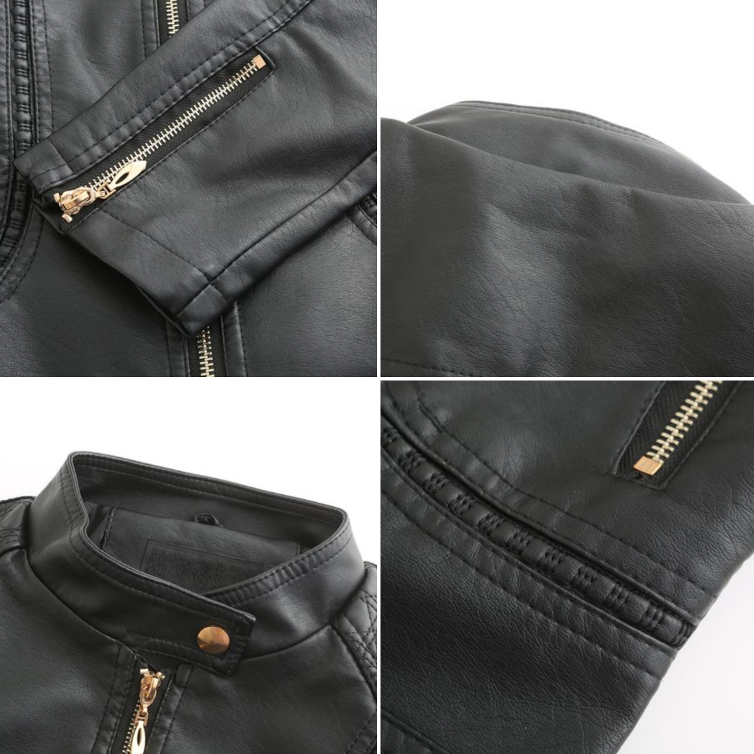 Janiyah Women's Leather Jacket – Chic Stand Collar, Zippers & Elegant Modern Style