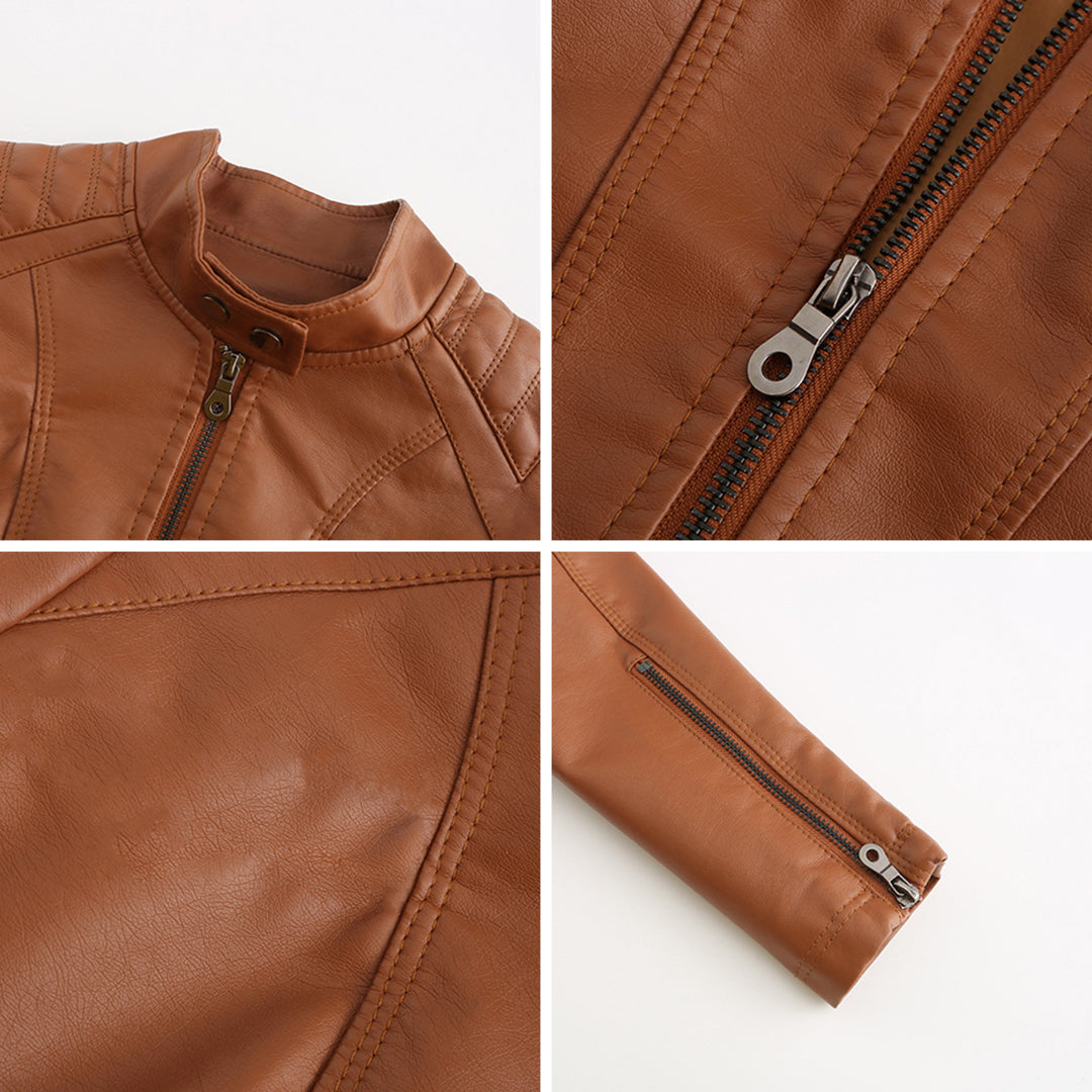 Andrijana Veste Femme – Elegant Soft Leather Jacket with Asymmetric Closure