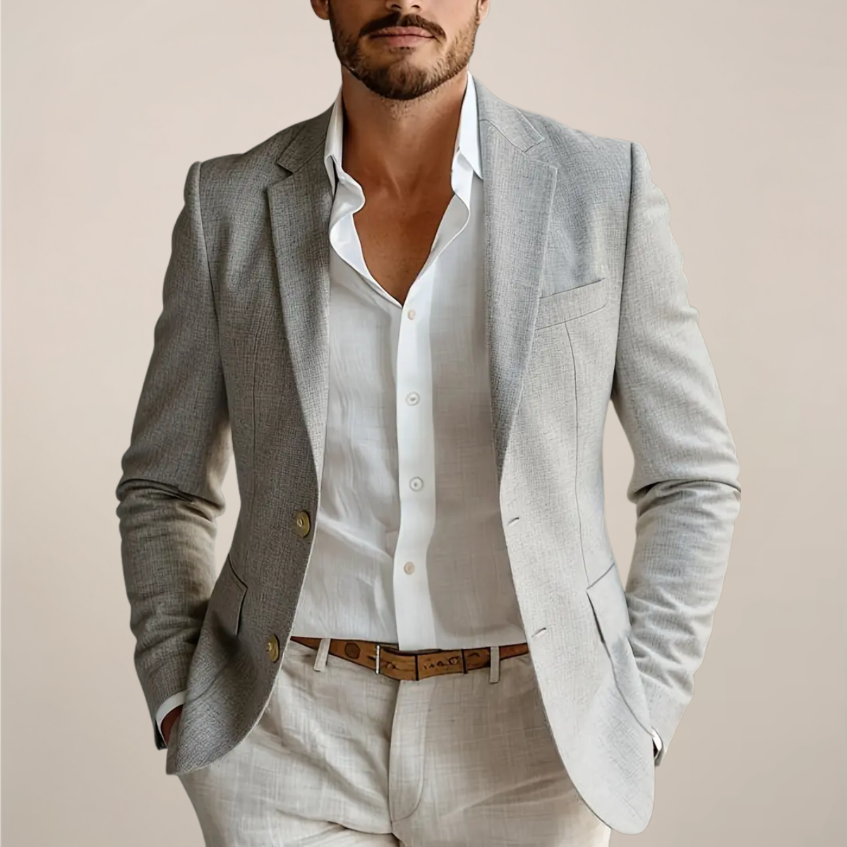 Coverless Pockets Linen Blend Two-Piece Suit – Tailored Fit