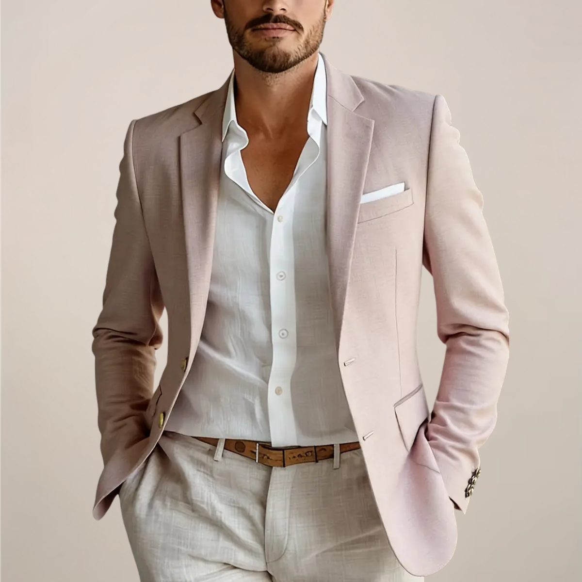 Coverless Pockets Linen Blend Two-Piece Suit – Tailored Fit