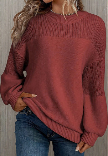 Angelina Sweater Women – Knitted Sweater with Lantern Sleeves & Chic Floral Details for Autumn/Winter