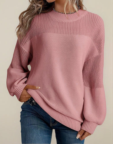 Angelina Sweater Women – Knitted Sweater with Lantern Sleeves & Chic Floral Details for Autumn/Winter