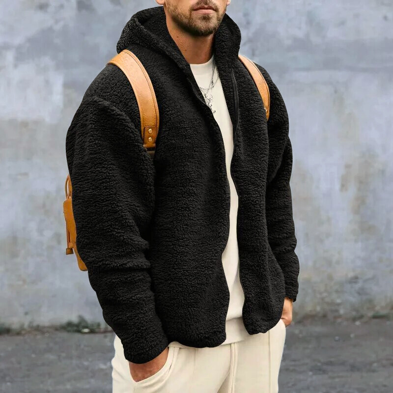 Lucio Men's Teddy Jacket – Warm Fleece with Hood, Zipper Closure & Secure Pockets