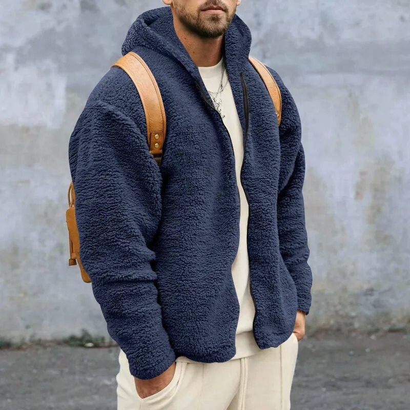 Lucio Men's Teddy Jacket – Warm Fleece with Hood, Zipper Closure & Secure Pockets