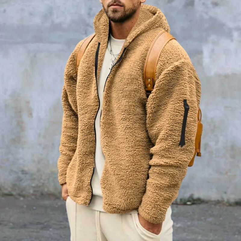 Lucio Men's Teddy Jacket – Warm Fleece with Hood, Zipper Closure & Secure Pockets