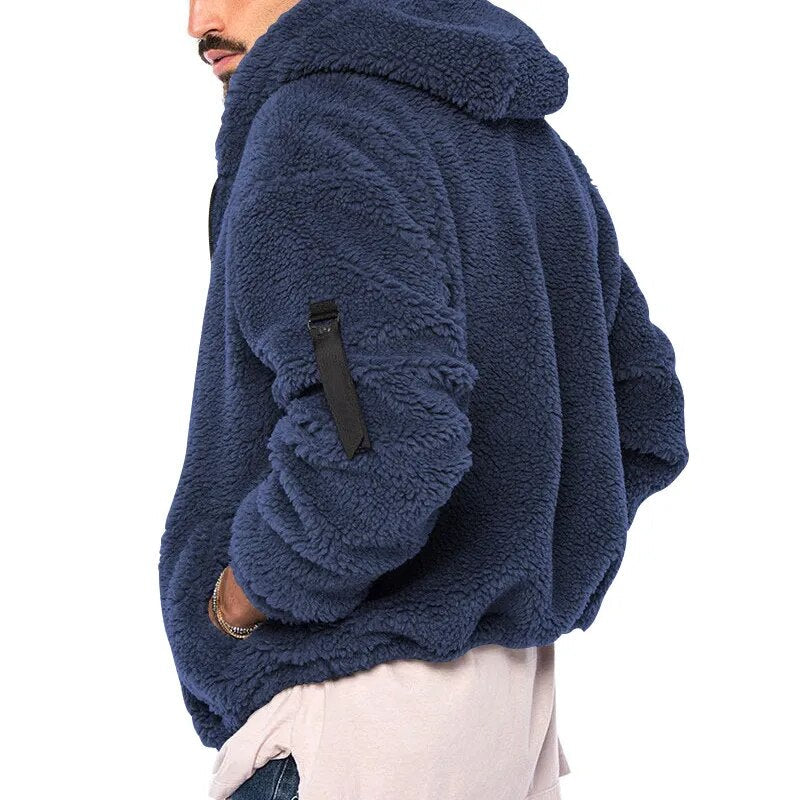 Lucio Men's Teddy Jacket – Warm Fleece with Hood, Zipper Closure & Secure Pockets