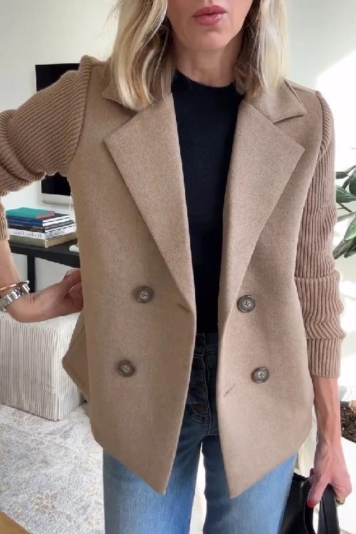 Charina Women's Knit Blazer – Double-Breasted Jacket with Lapel Collar & Long Sleeves