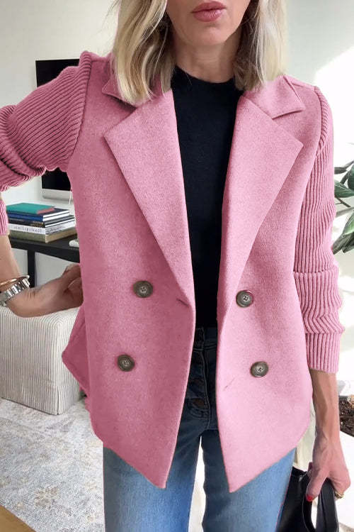 Charina Women's Knit Blazer – Double-Breasted Jacket with Lapel Collar & Long Sleeves